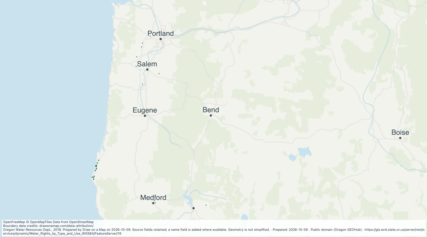 Map preview: Oregon water rights: Places of Use - storage, Agriculture