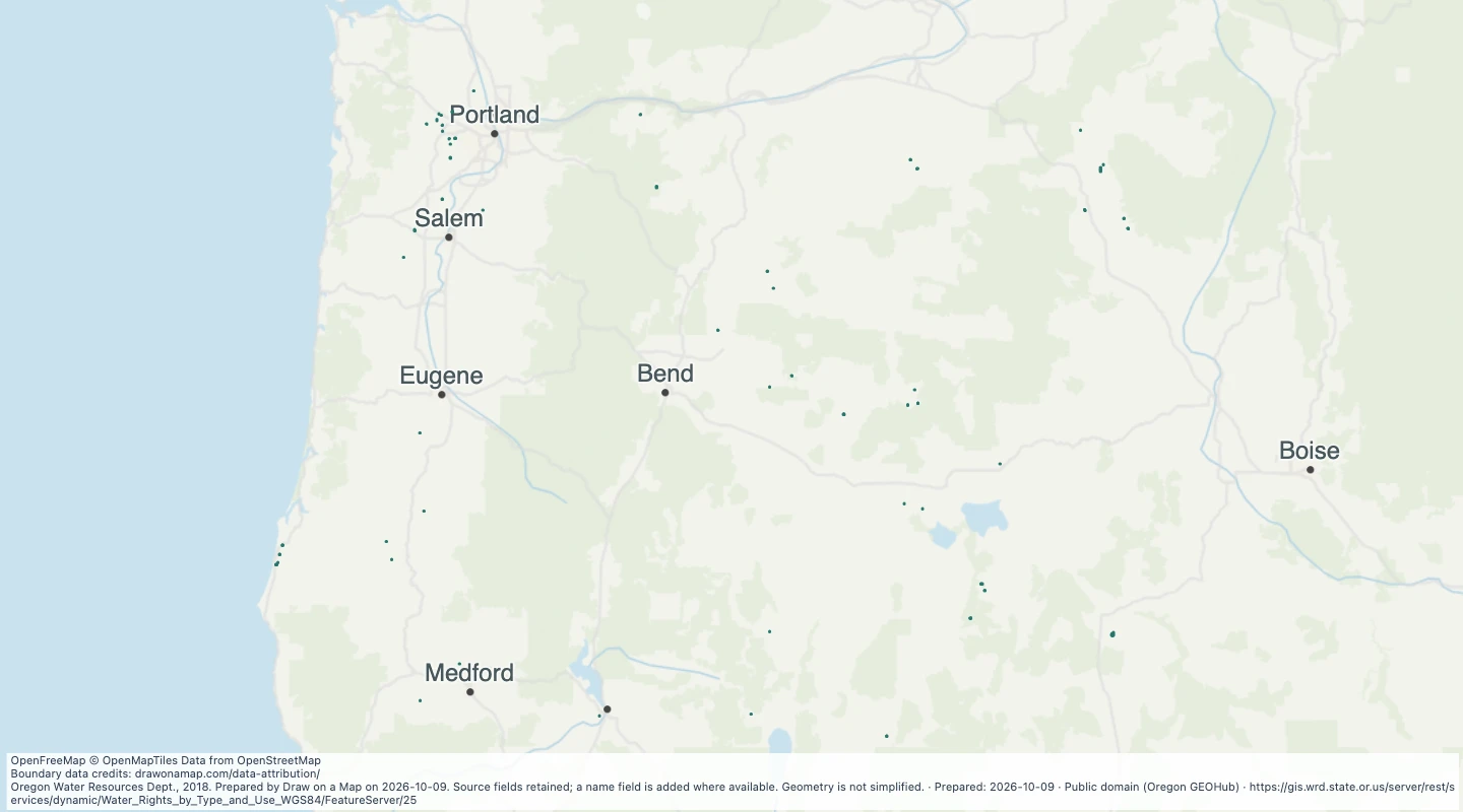 Map preview: Oregon water rights: Places of Use - storage, Irrigation