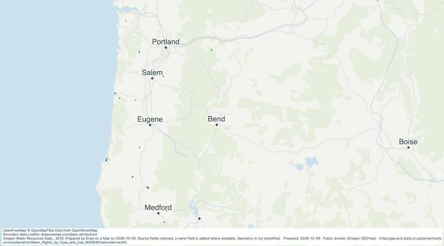 Map preview: Oregon water rights: Places of Use - storage, Municipal
