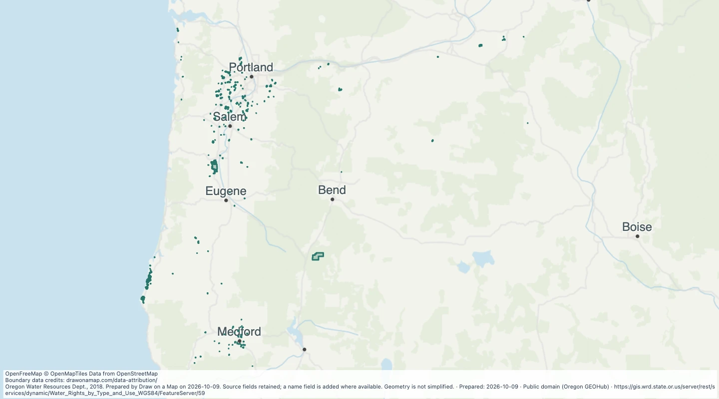 Map preview: Oregon water rights: Places of Use - surface water, Agriculture