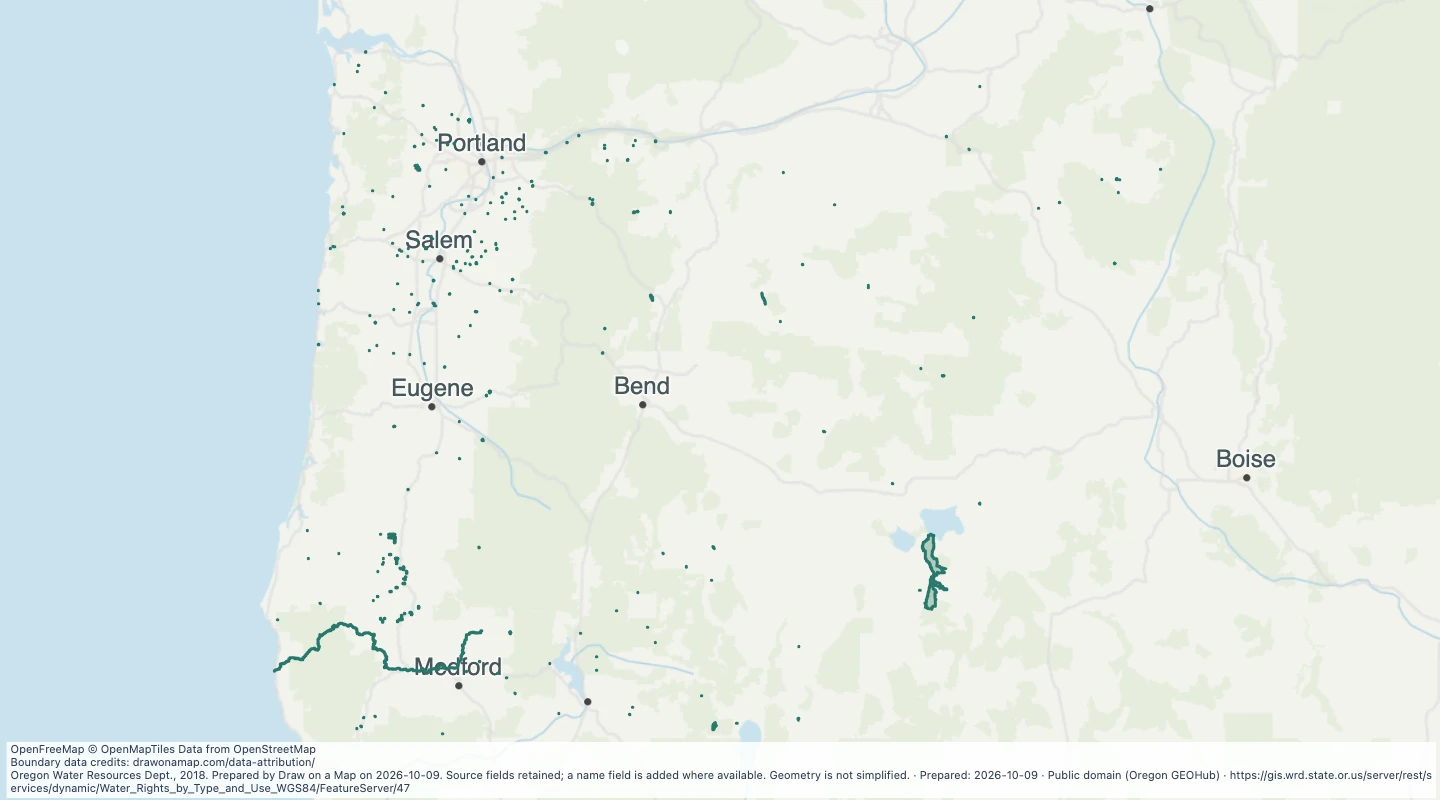 Map preview: Oregon water rights: Places of Use - surface water, Fish