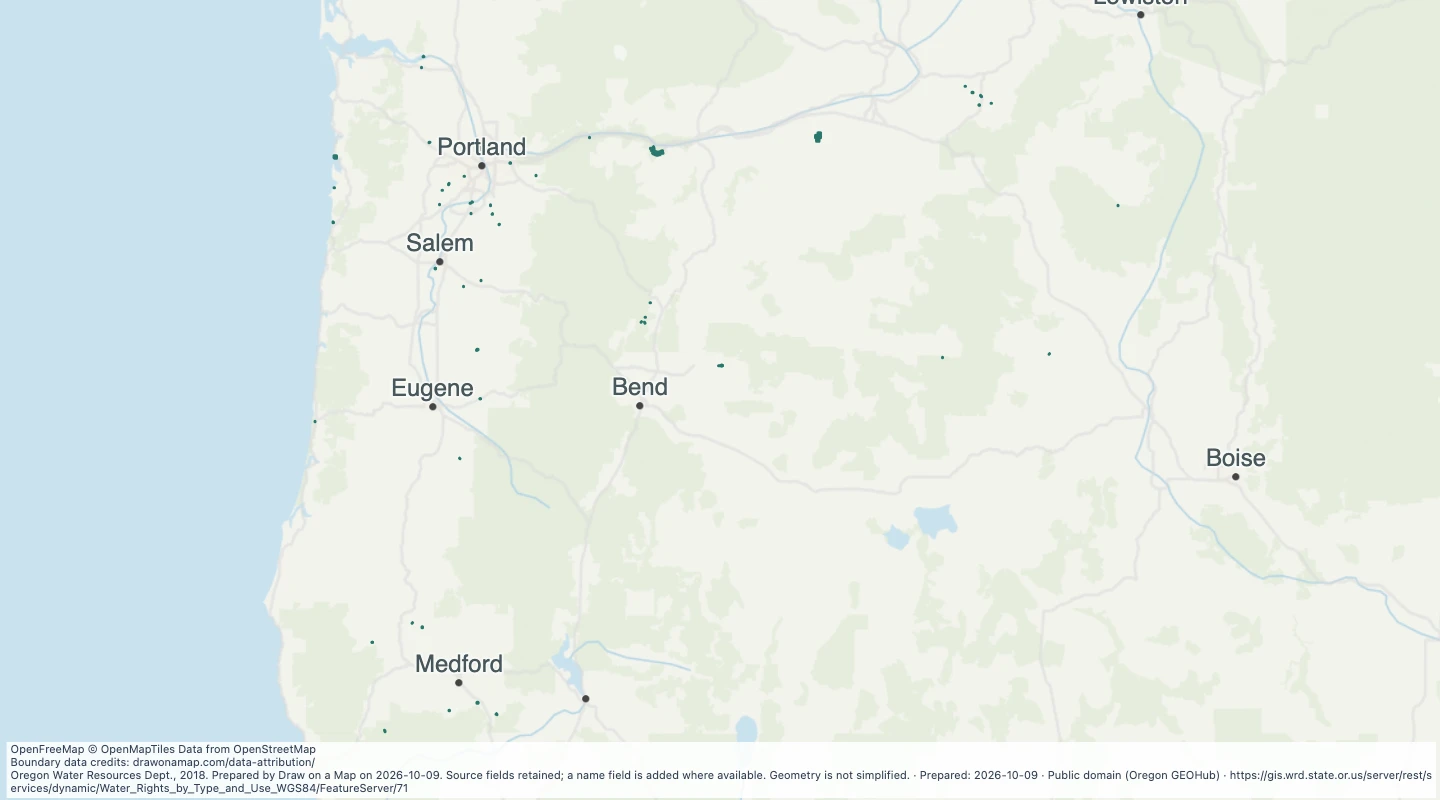 Map preview: Oregon water rights: Places of Use - surface water, Power