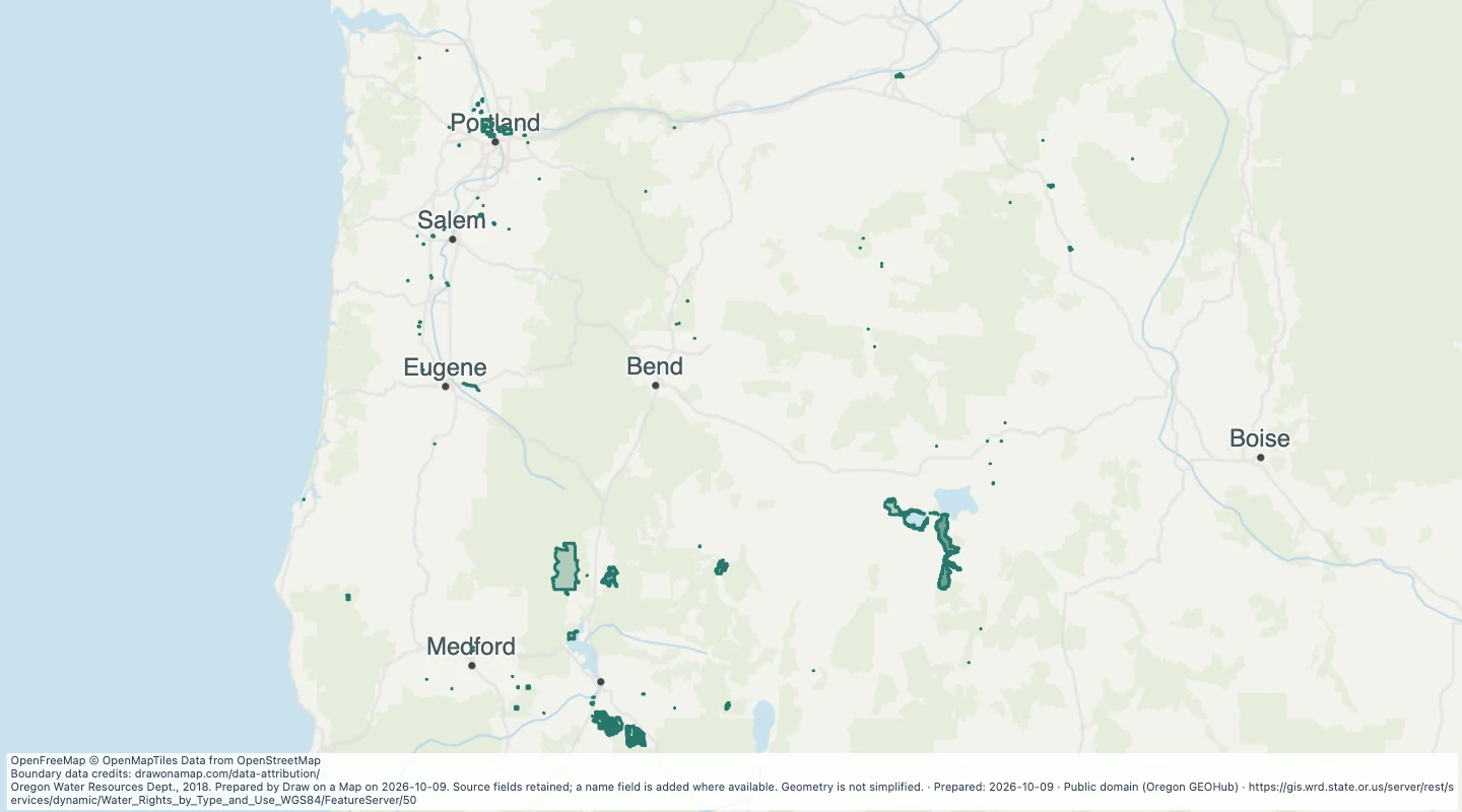 Map preview: Oregon water rights: Places of Use - surface water, Wildlife