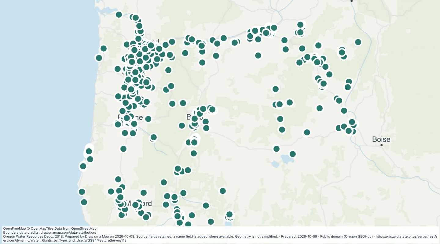Map preview: Oregon water rights: Points of Diversion - groundwater, Commercial