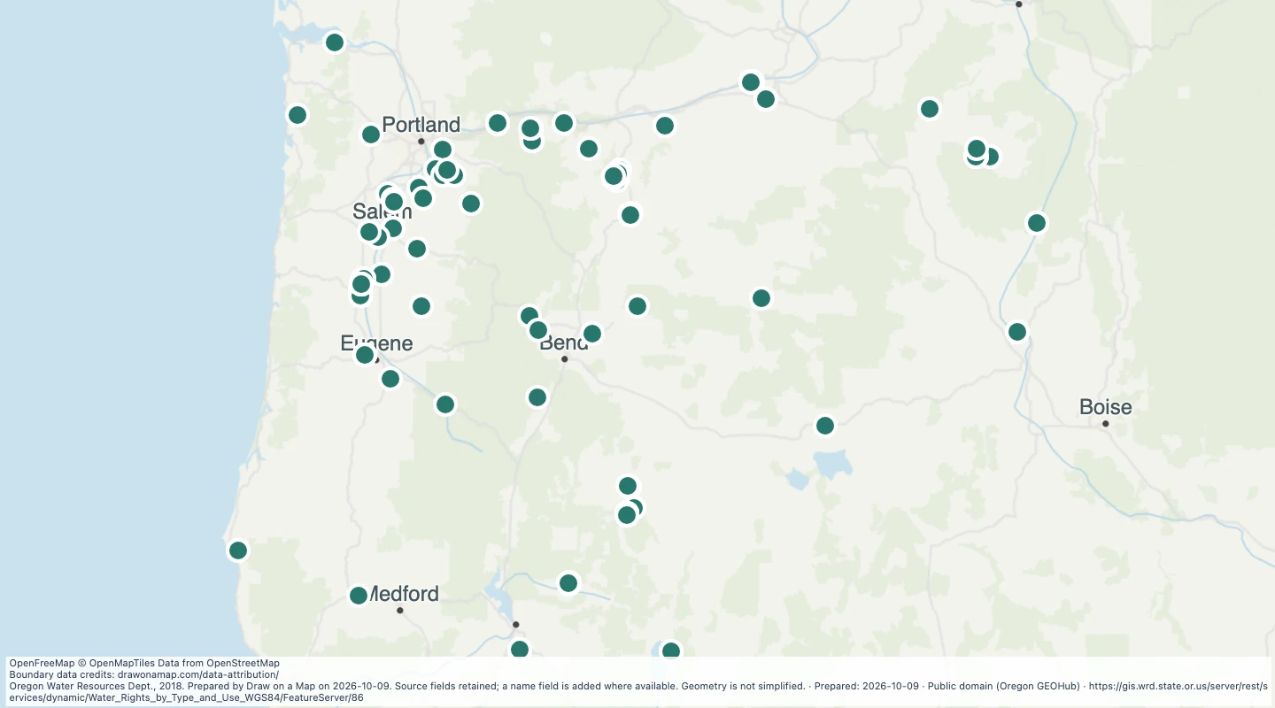 Map preview: Oregon water rights: Points of Diversion - groundwater, Fish