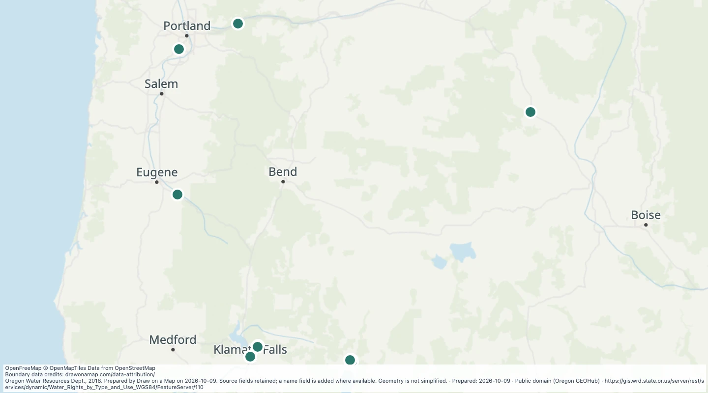 Map preview: Oregon water rights: Points of Diversion - groundwater, Power