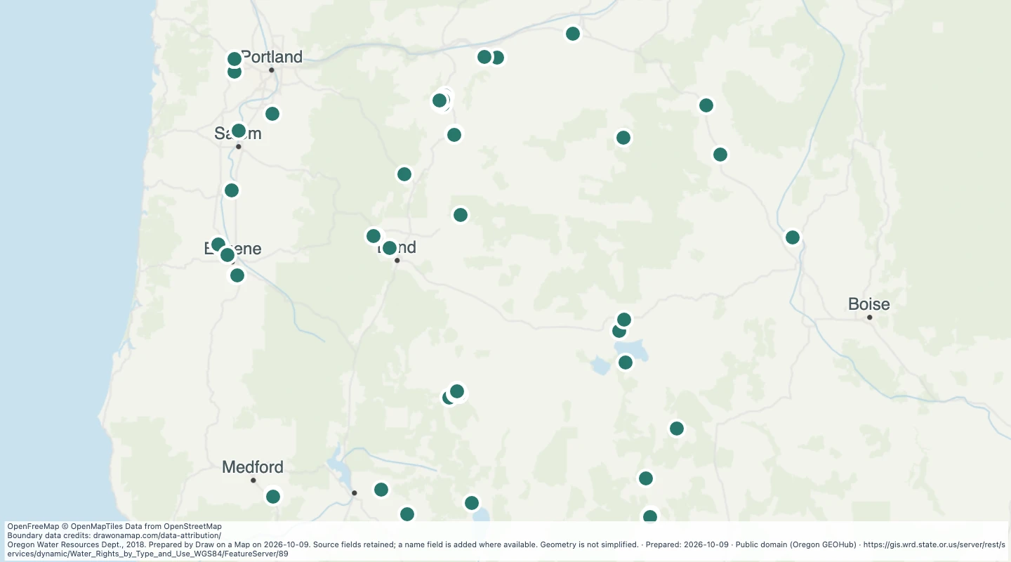 Map preview: Oregon water rights: Points of Diversion - groundwater, Wildlife