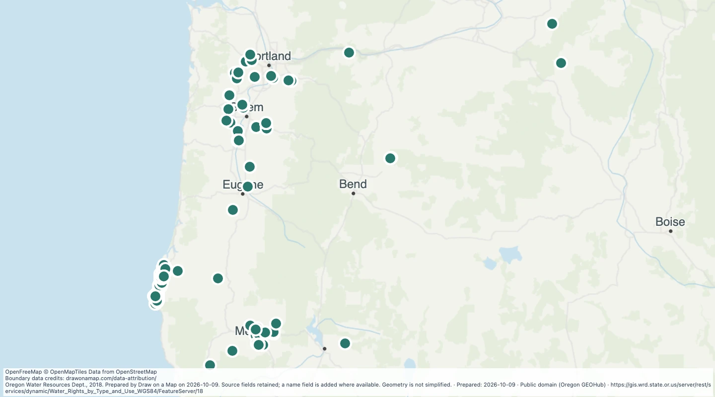 Map preview: Oregon water rights: Points of Diversion - storage, Agriculture