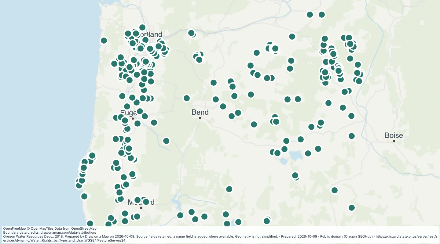 Map preview: Oregon water rights: Points of Diversion - storage, Irrigation