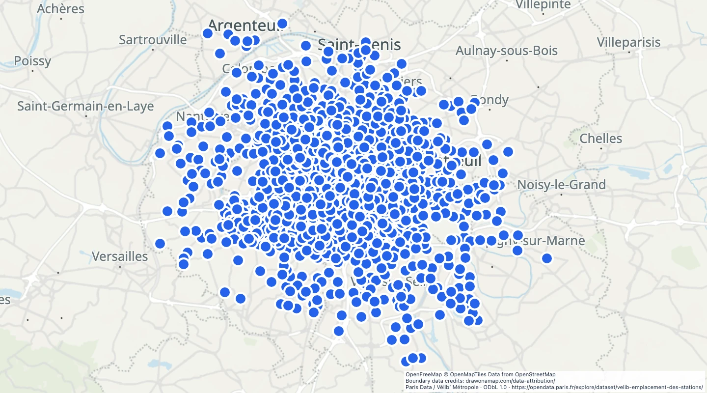 Map preview: Paris Vélib’ bike-share stations