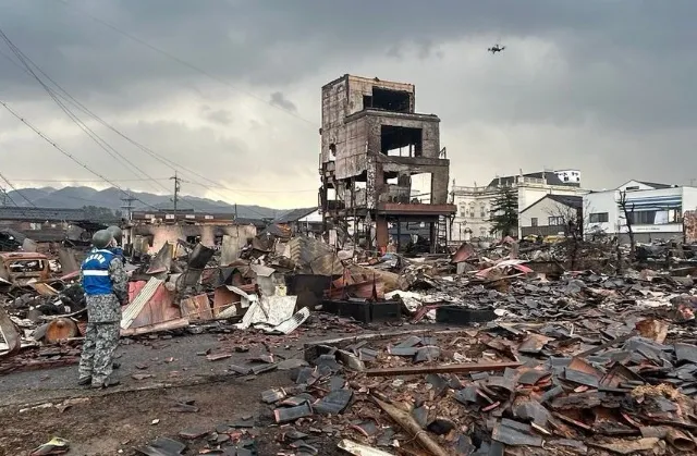 Damage in Wajima after the 2024 Noto earthquake.