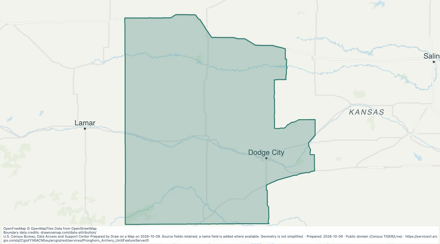 Map preview: Pronghorn archery hunting units in Kansas