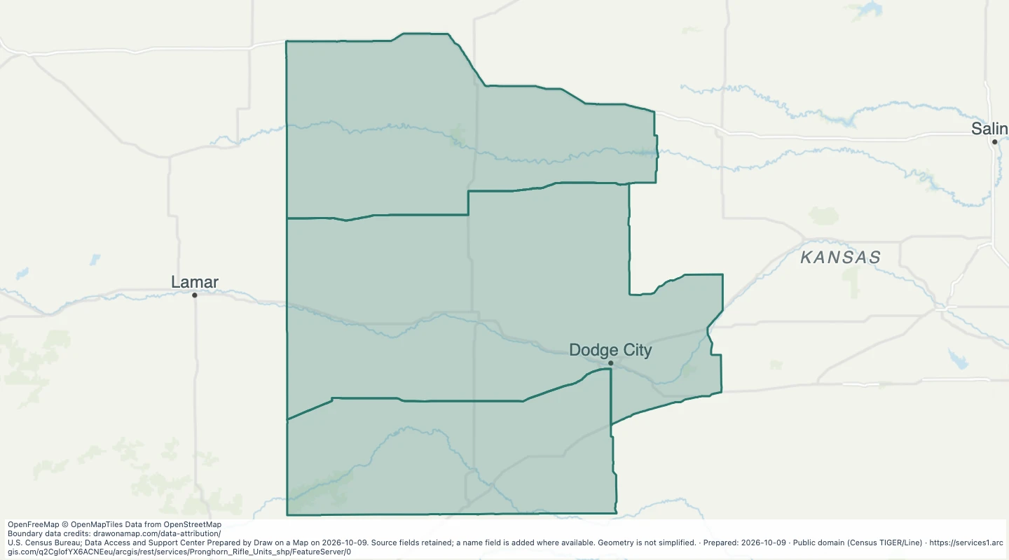 Map preview: Pronghorn rifle hunting units in Kansas