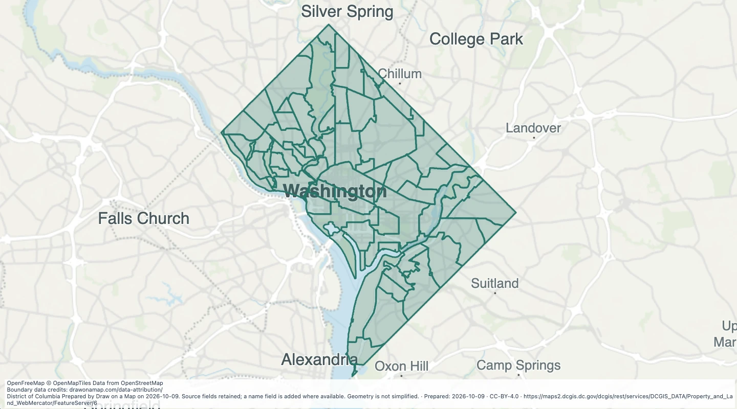Map preview: Property assessment neighbourhoods in Washington, DC
