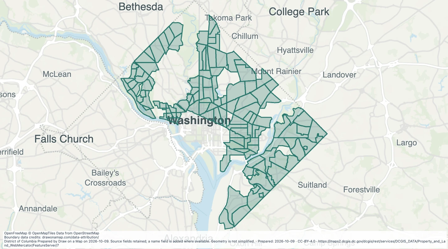 Map preview: Property assessment sub-neighbourhoods in Washington, DC