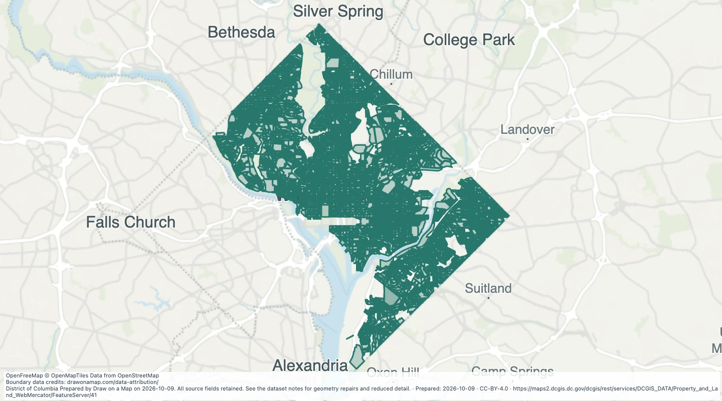 Map preview: Property square boundaries in Washington, DC