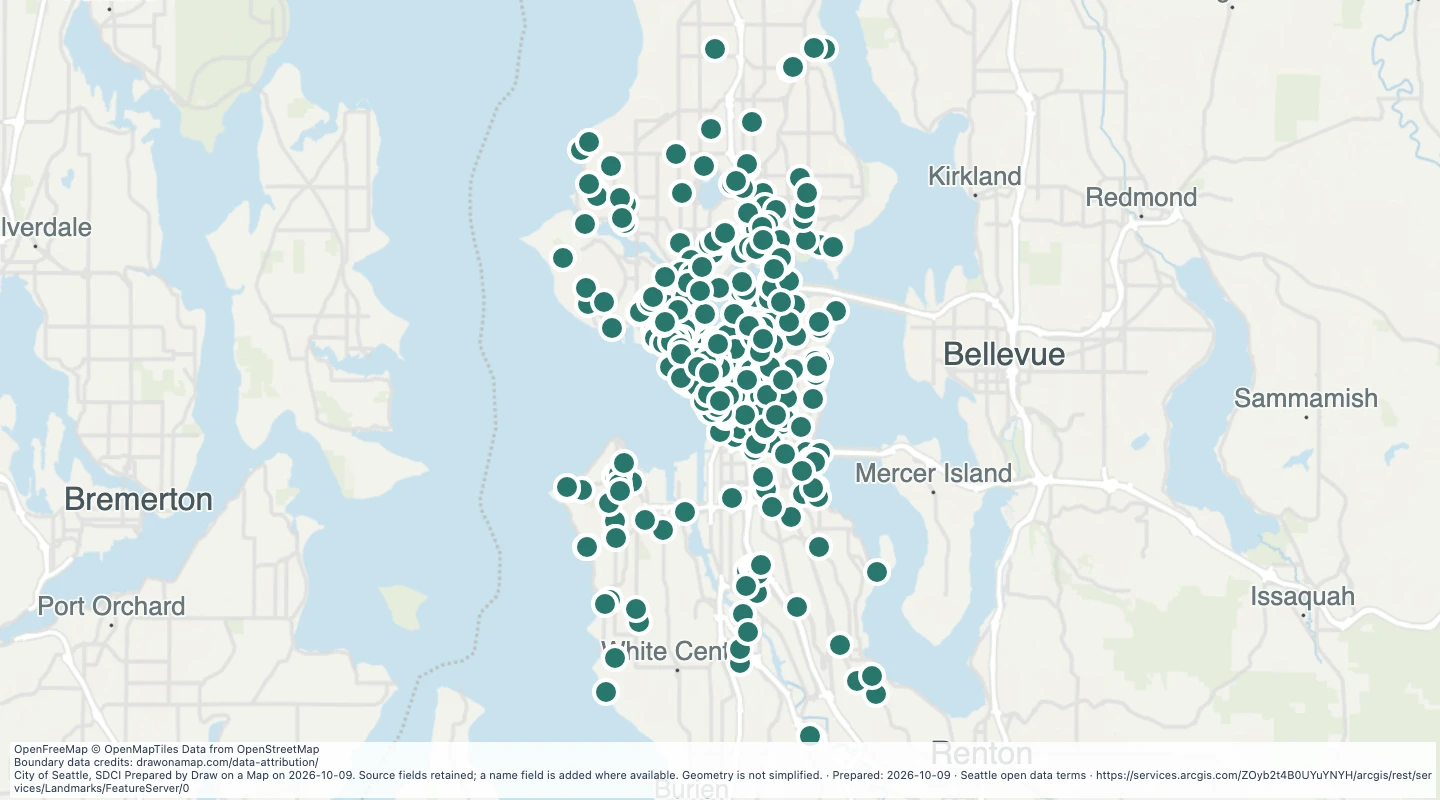 Map preview: Protected landmarks in Seattle
