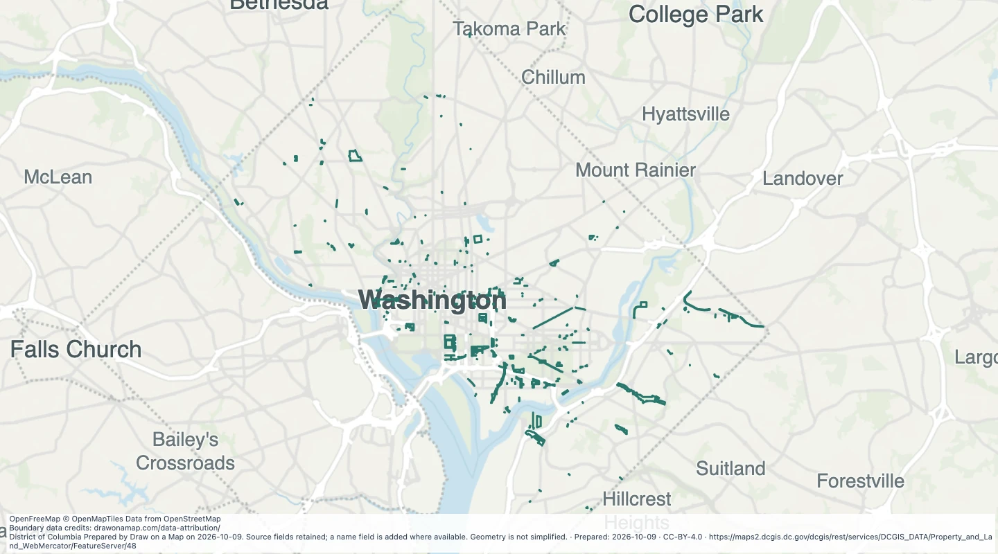 Map preview: Public easement lines in Washington, DC