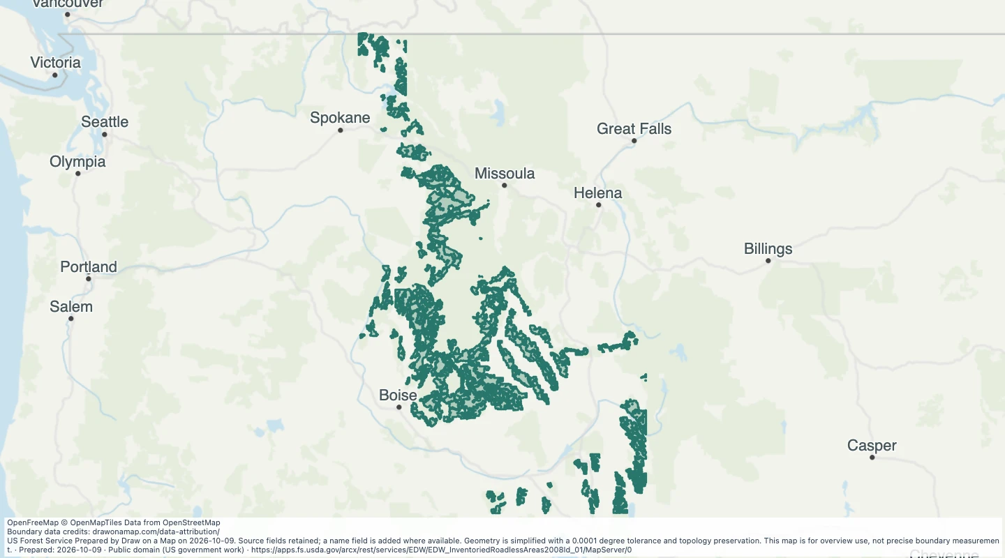 Map preview: Roadless Areas: Idaho Roadless Rule