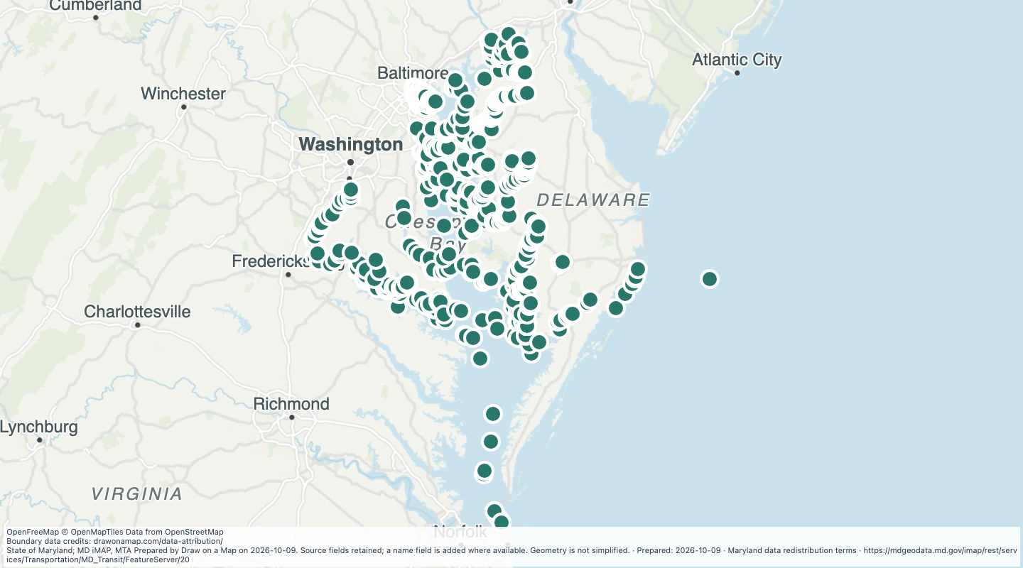 Map preview: Sea Ports in the Maryland transit source collection