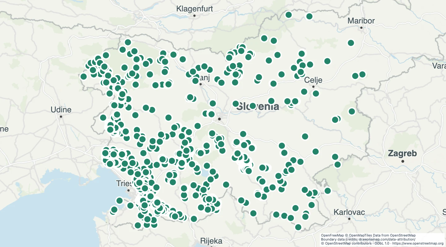 Map preview: Slovenia cave entrances
