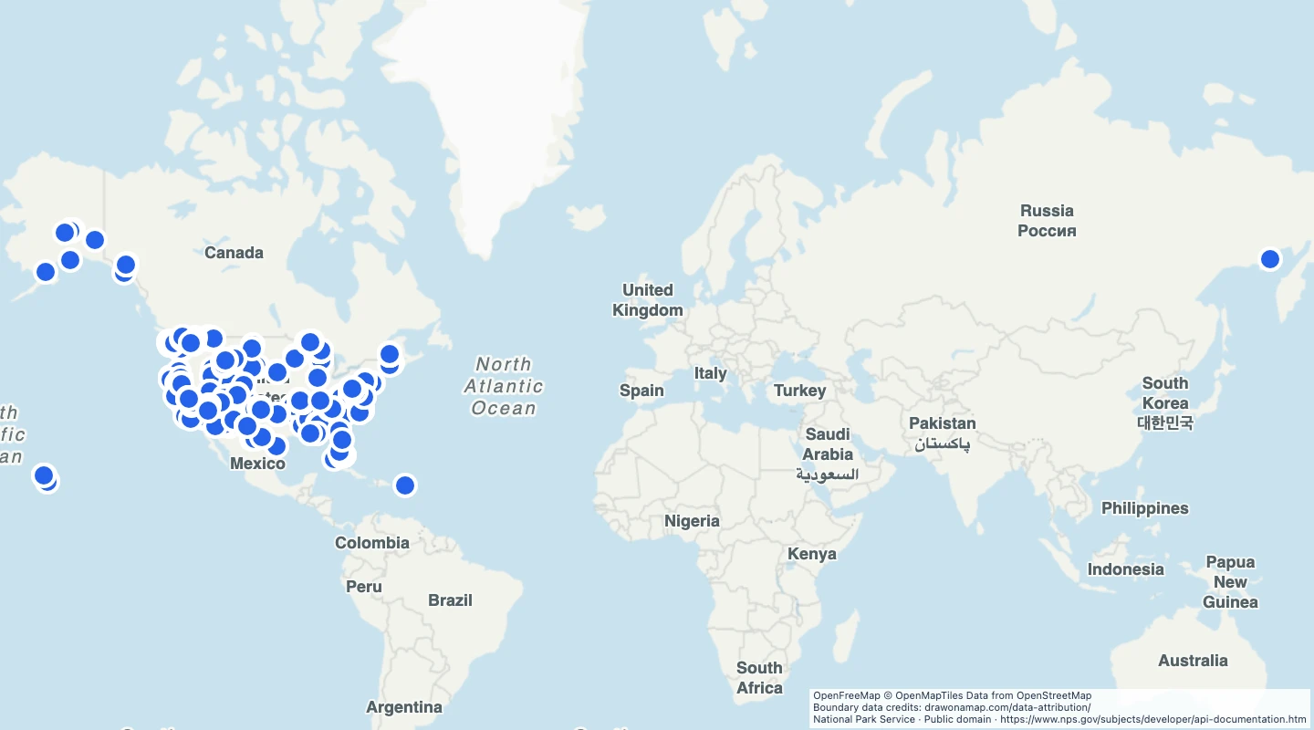 Map preview: US national park campgrounds