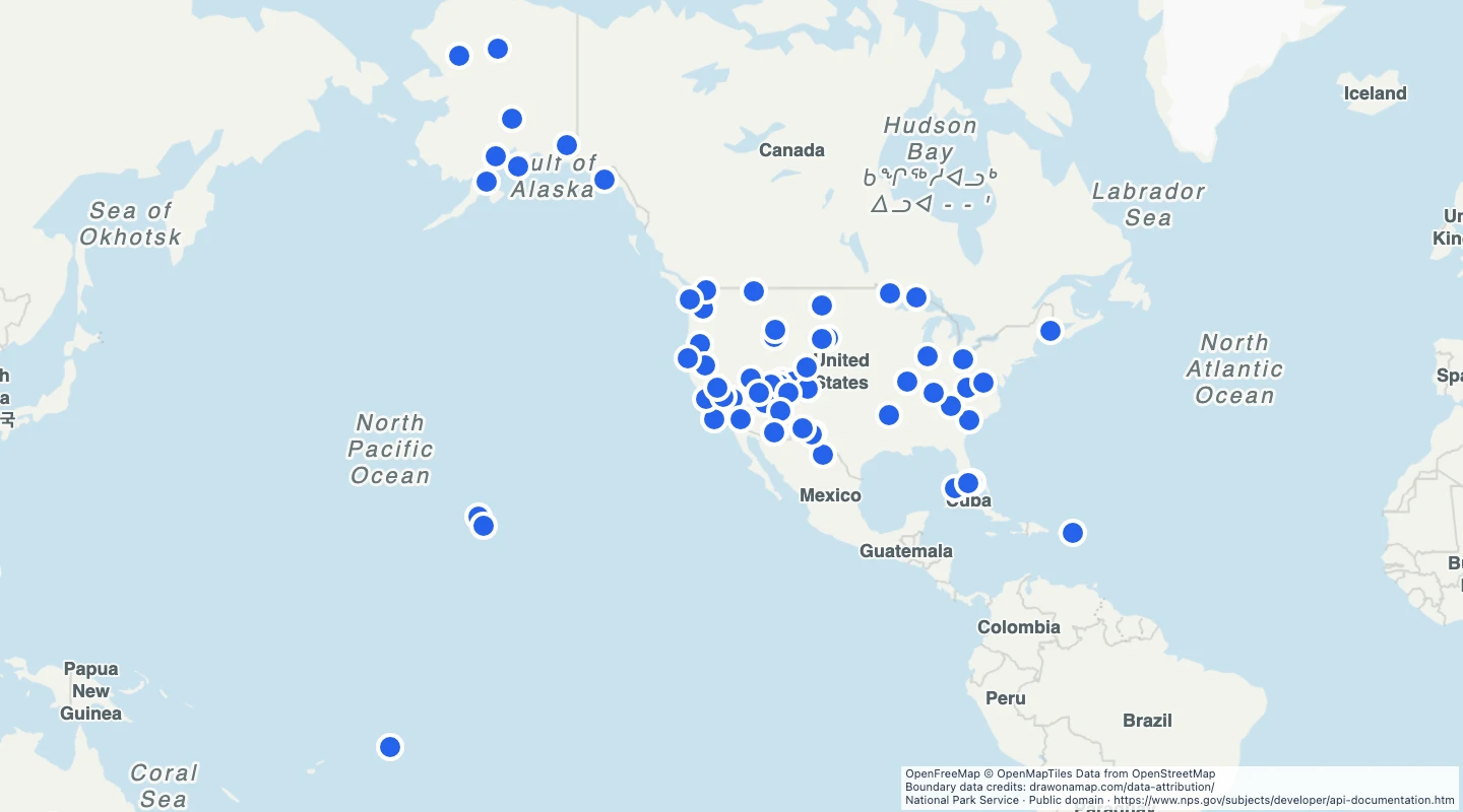 Map preview: US national parks