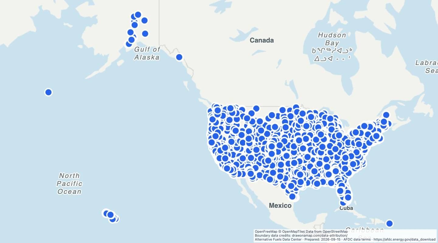 Map preview: US public EV fast charging stations