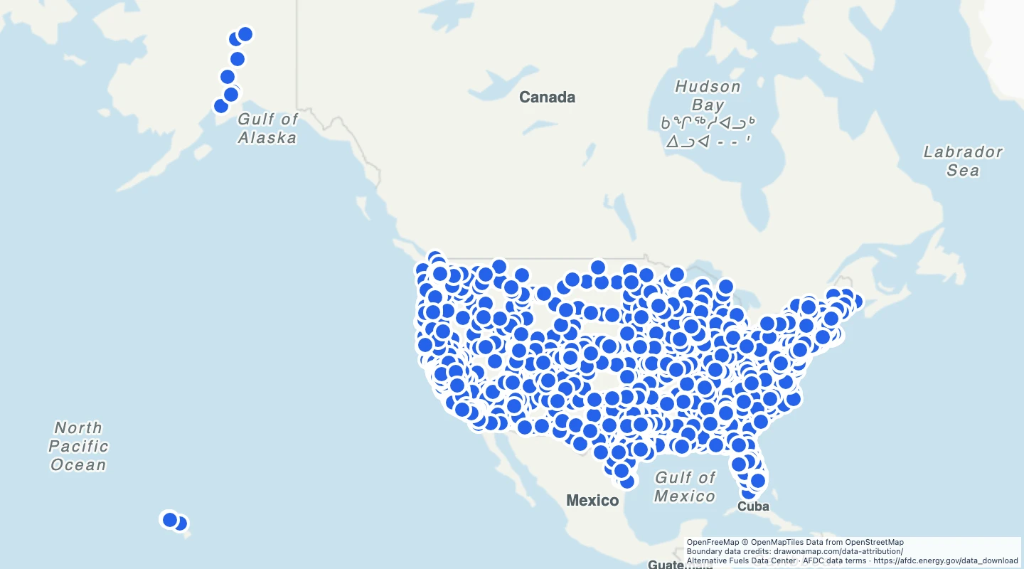 Map preview: US Tesla Supercharger locations