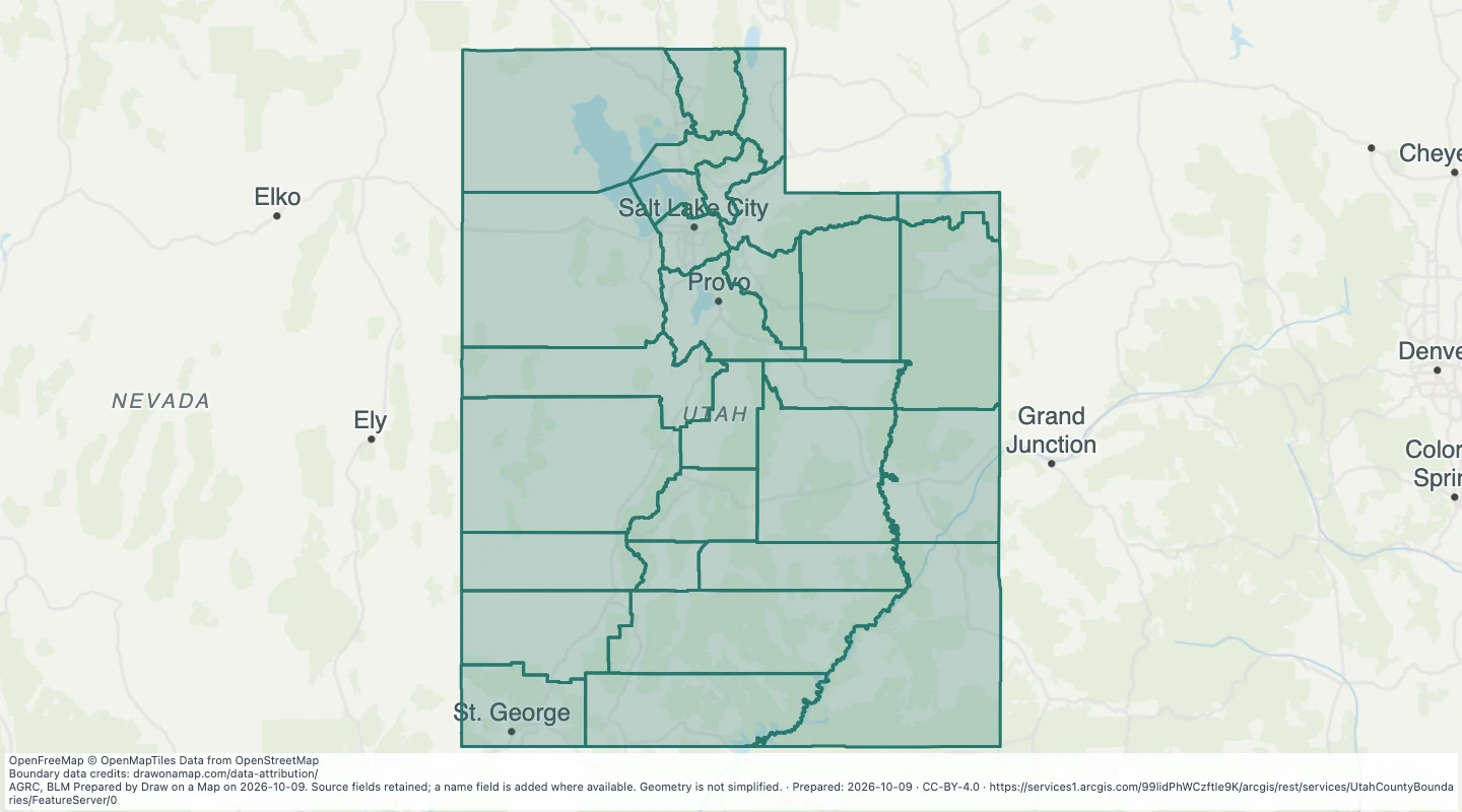 Map preview: Utah County Boundaries: Counties
