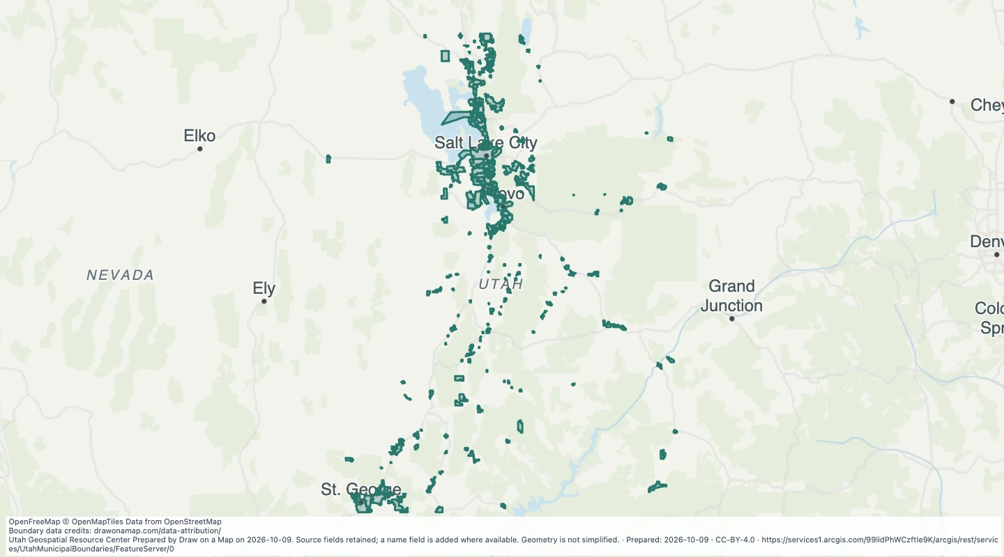 Map preview: Utah Municipal Boundaries: Municipalities