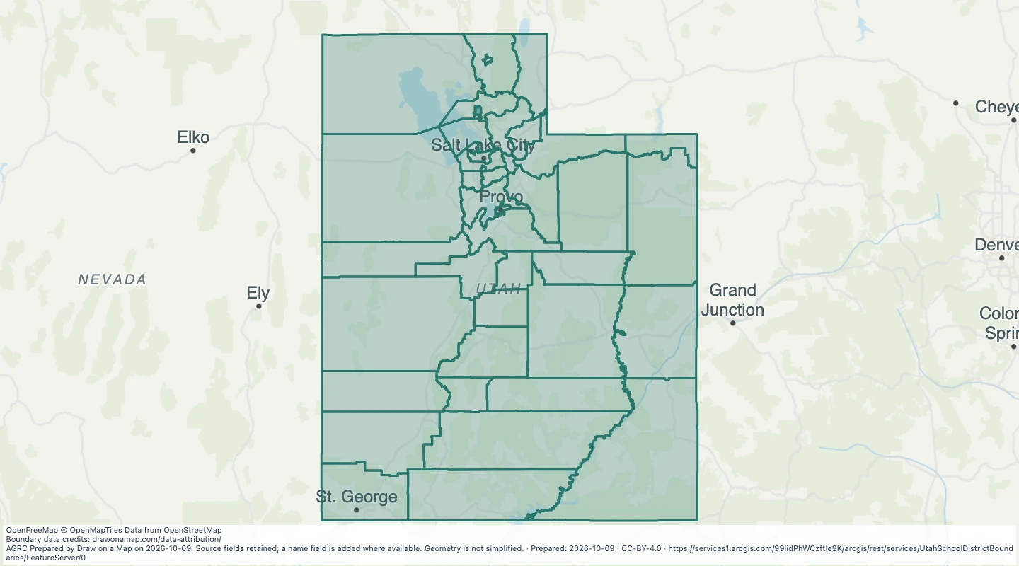 Map preview: Utah School District Boundaries: School Districts