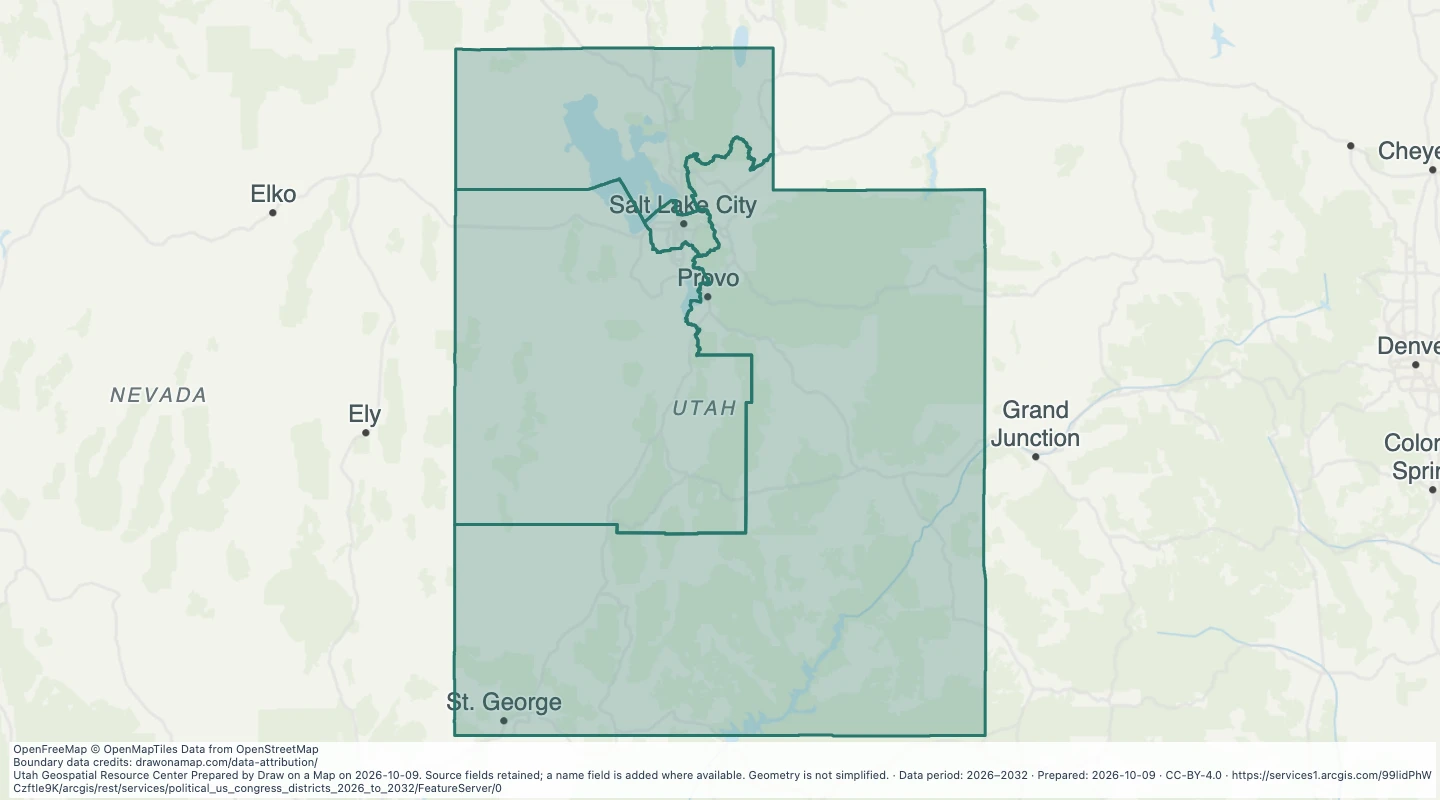 Map preview: Utah US Congress Districts 2026 to 2032