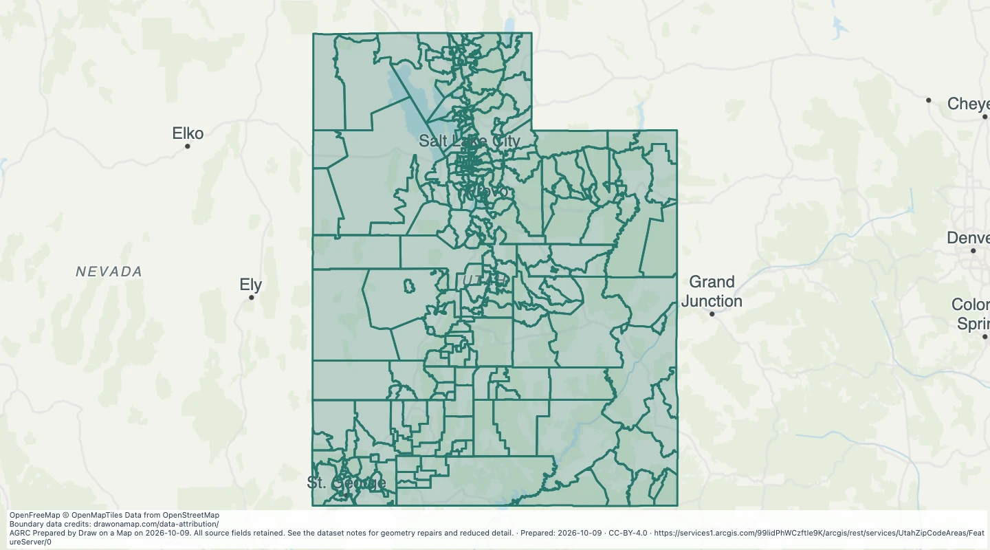 Map preview: Utah ZIP Code Areas: Zip Codes