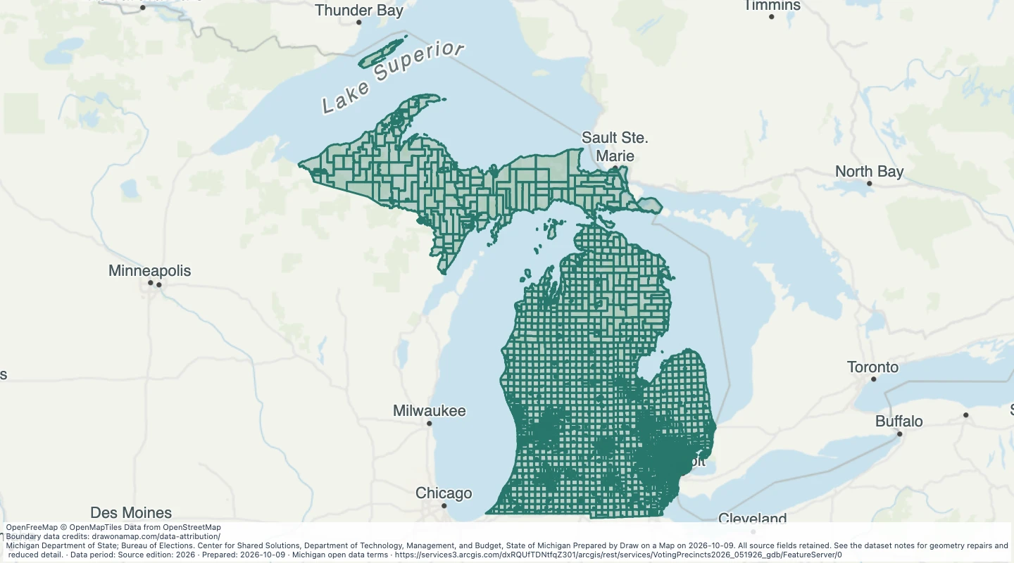 Map preview: Voting precincts in Michigan, May 2026 source