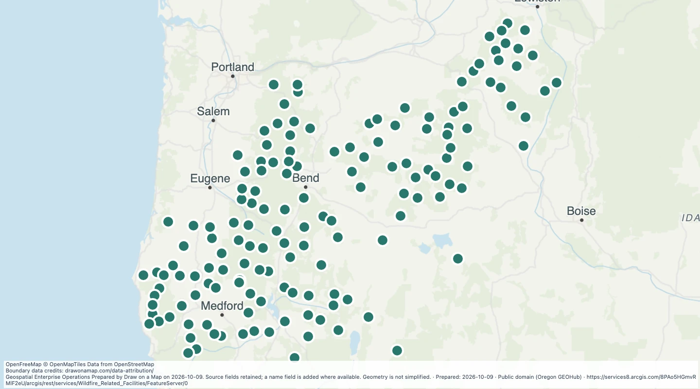 Map preview: Wildfire Related Facilities: Fire Lookouts Current — Oregon