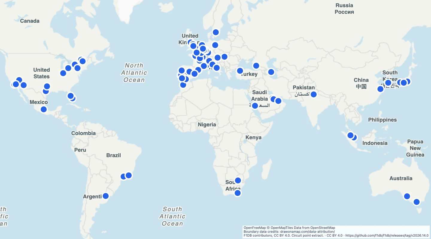 Map preview: World Formula 1 circuits