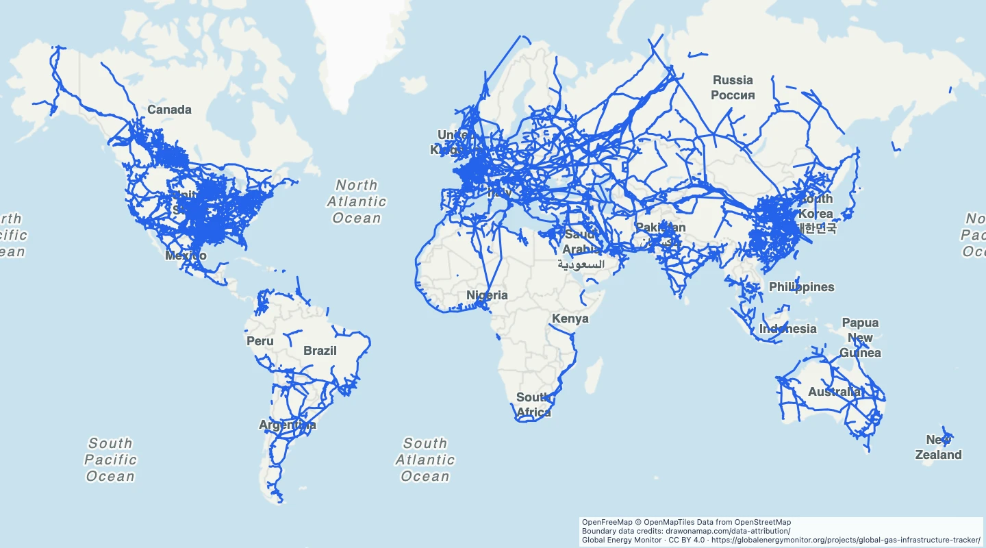 Map preview: World gas pipeline routes