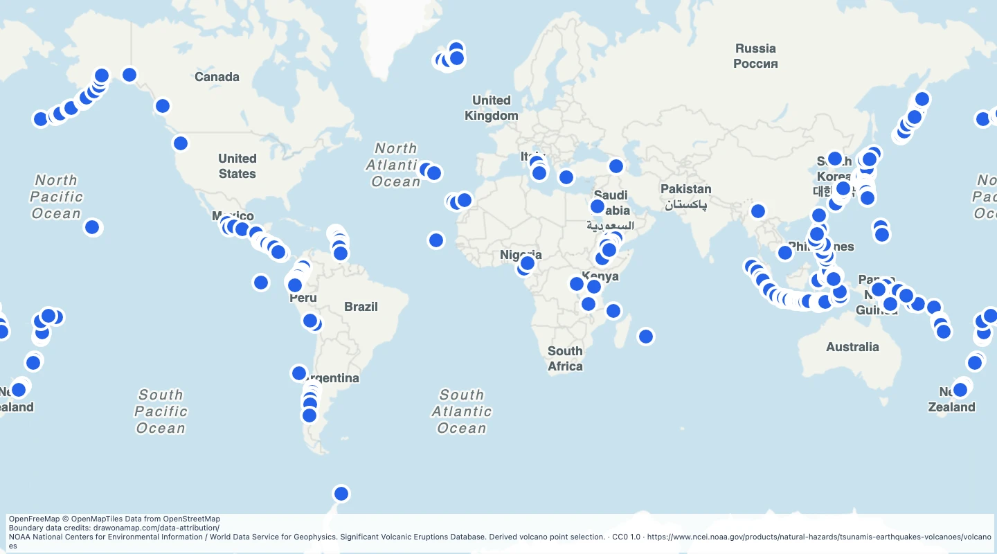 Map preview: World Holocene volcanoes with significant eruption records