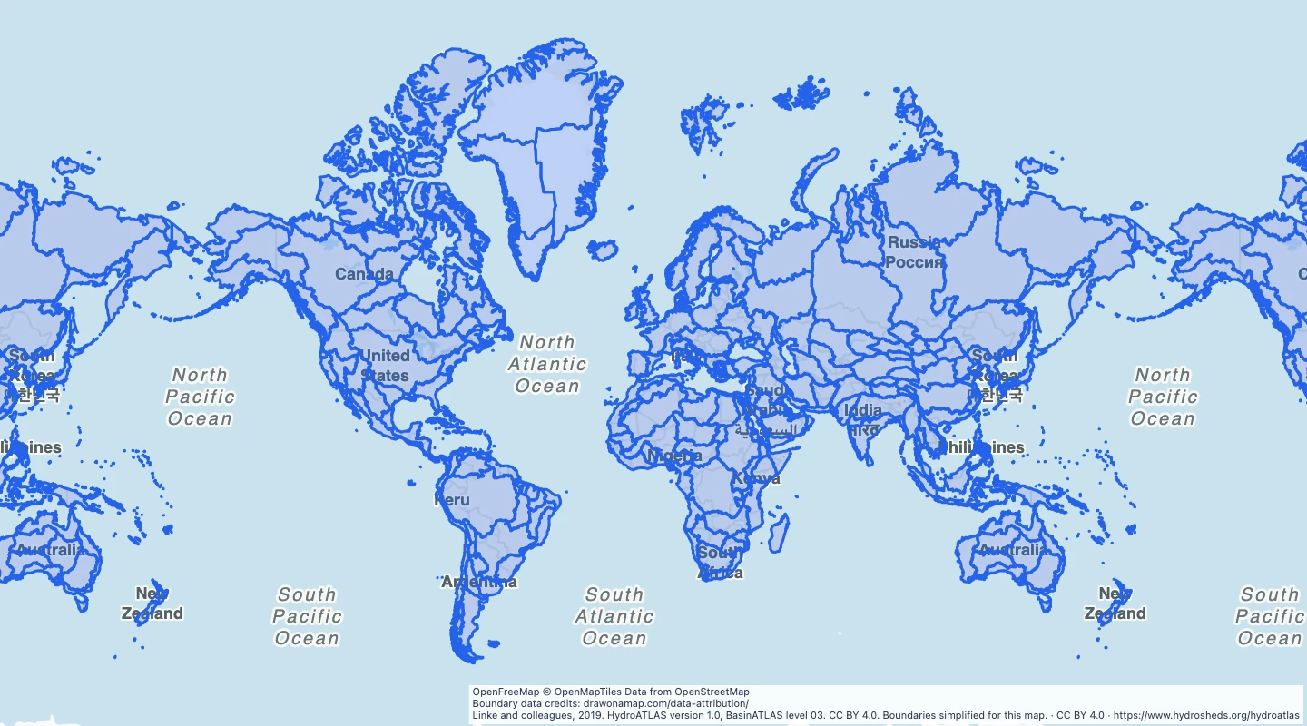 Map preview: World major watersheds at level 03