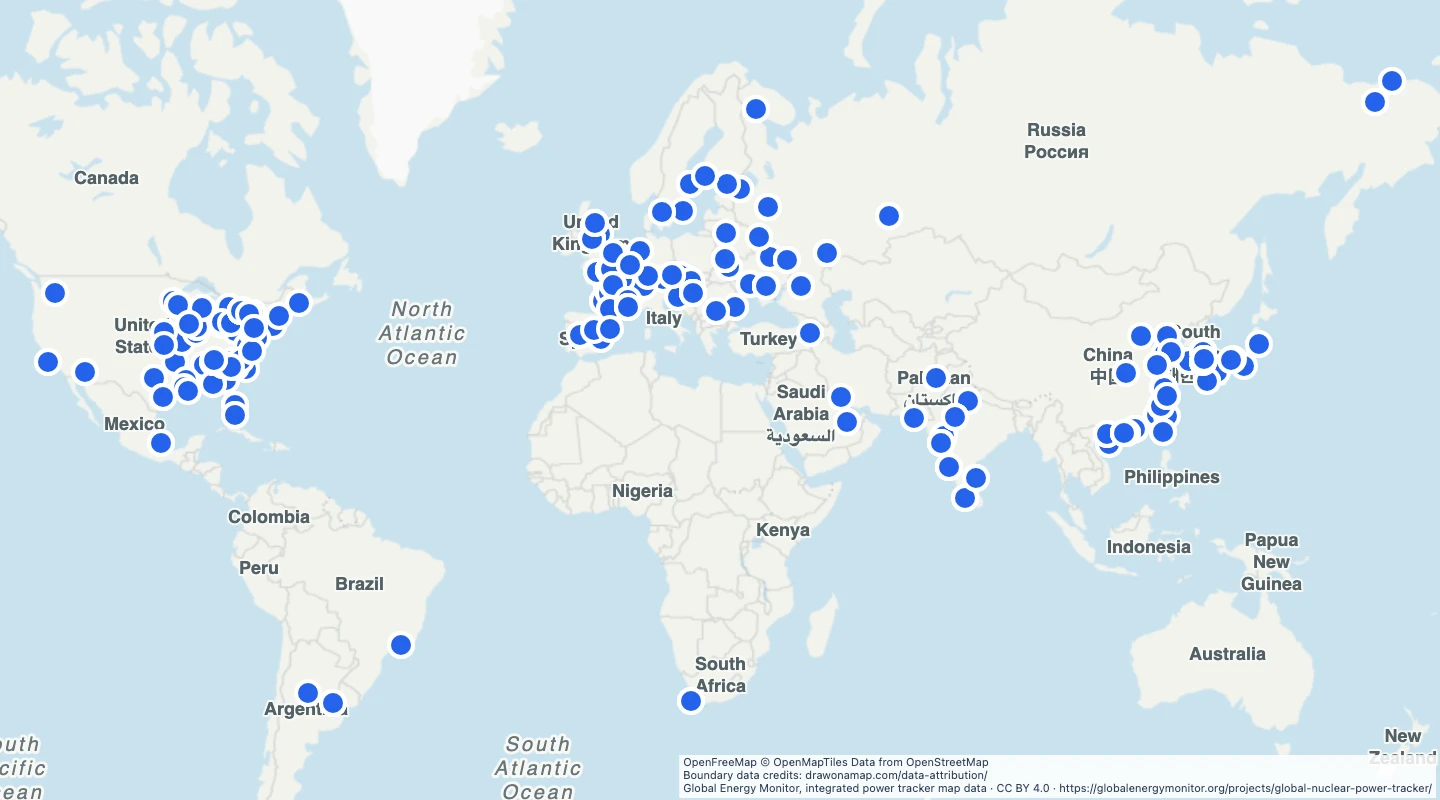 Map preview: World operating nuclear power units, GEM 2023 archive