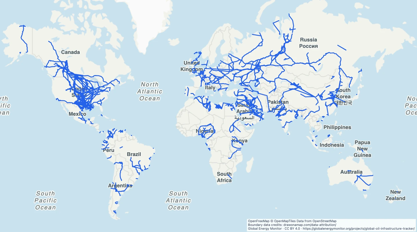 Map preview: World oil pipeline routes
