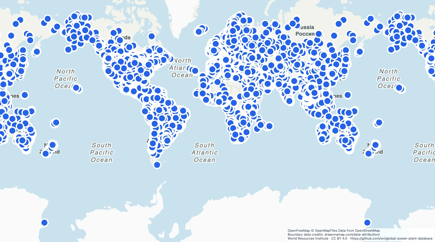 Map preview: World power plants — WRI 1.3.0 archive