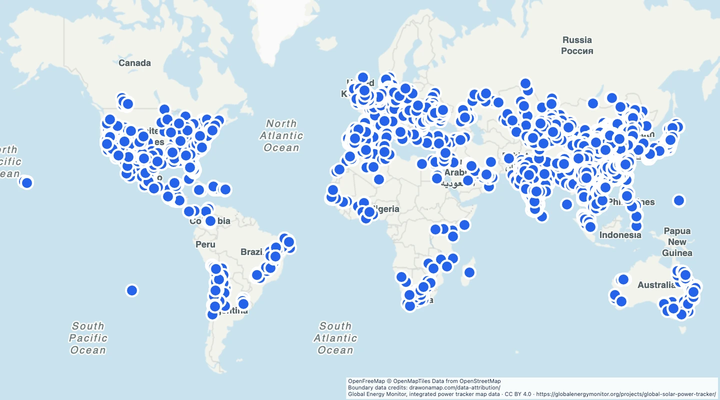 Map preview: World operating solar farms, GEM 2023 archive