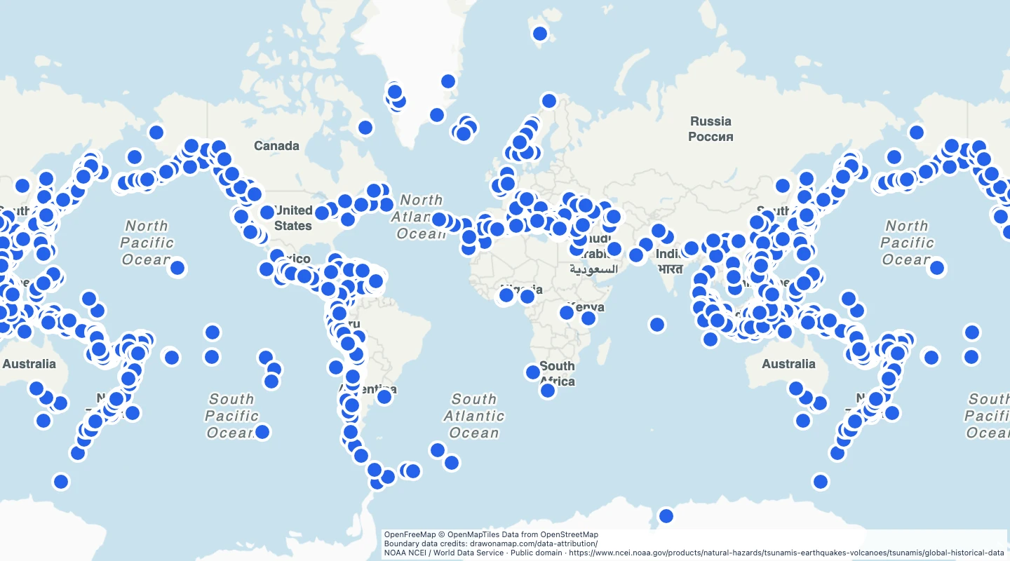 Map preview: World historical tsunami source events, 1900–2025