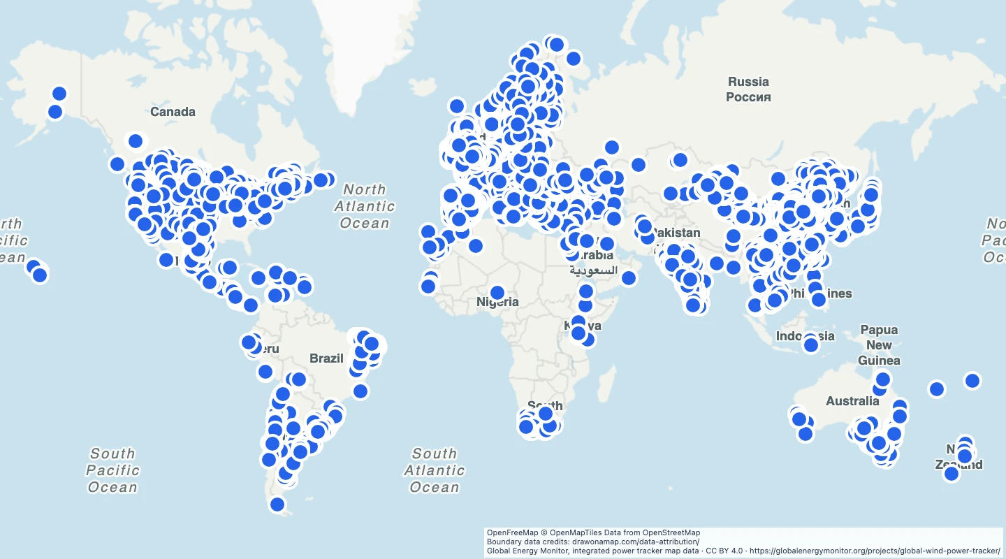 Map preview: World operating wind farms, GEM 2023 archive